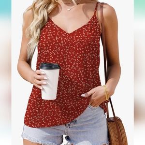 NWT Women's Red V Neck Chiffon Spaghetti Strap Tak Top